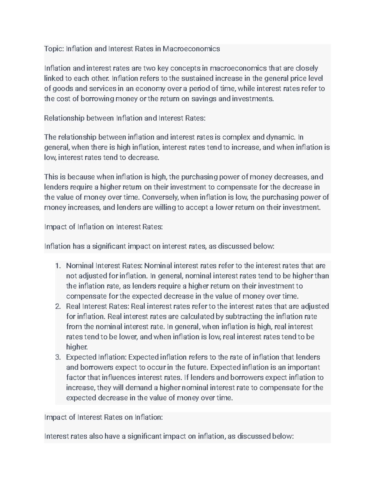 Econ 205 Final Exam Notes: Inflation & Interest Rates Explained - Studocu