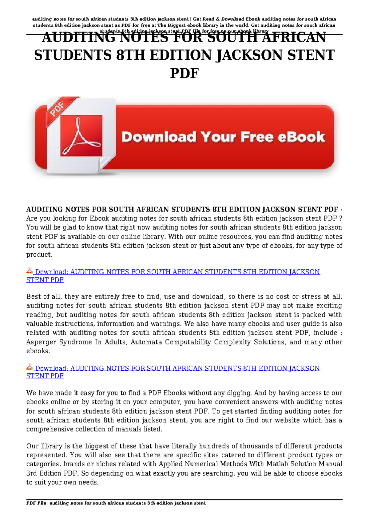 Auditing Notes for South African Students (8th Ed) by Jackson Stent - Studocu