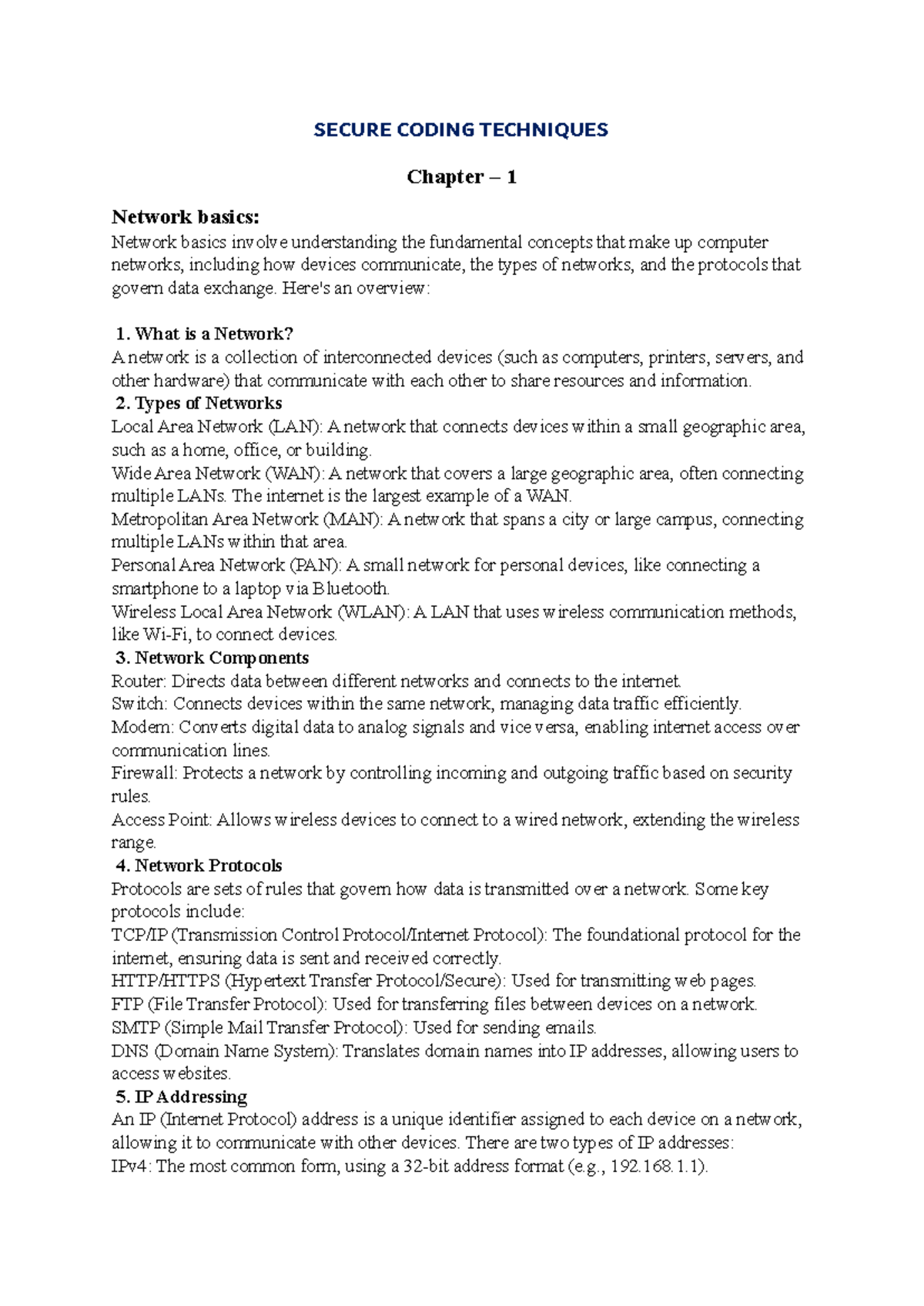 SEC UNIT-1: Secure Coding Techniques and Network Basics Lecture Notes ...