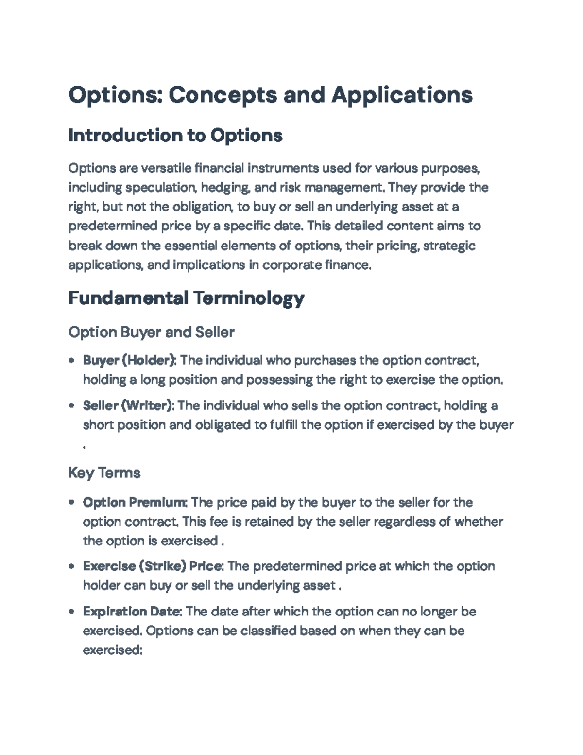 Comprehensive Guide to Options: Concepts, Applications, and Strategies ...