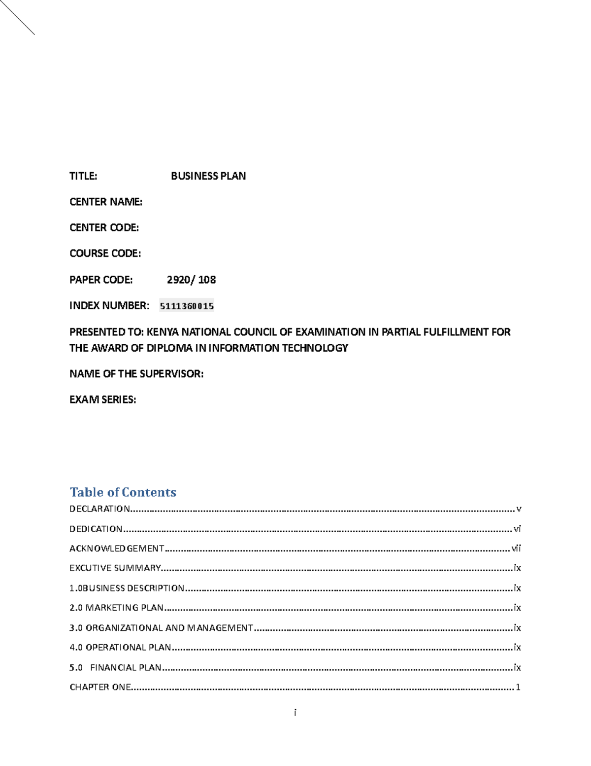 Bidii Accessories-michael - TITLE: BUSINESS PLAN CENTER NAME: CENTER ...