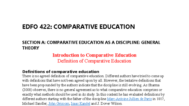 EDFO 422: Comparative Education - Key Concepts and Theories - Studocu