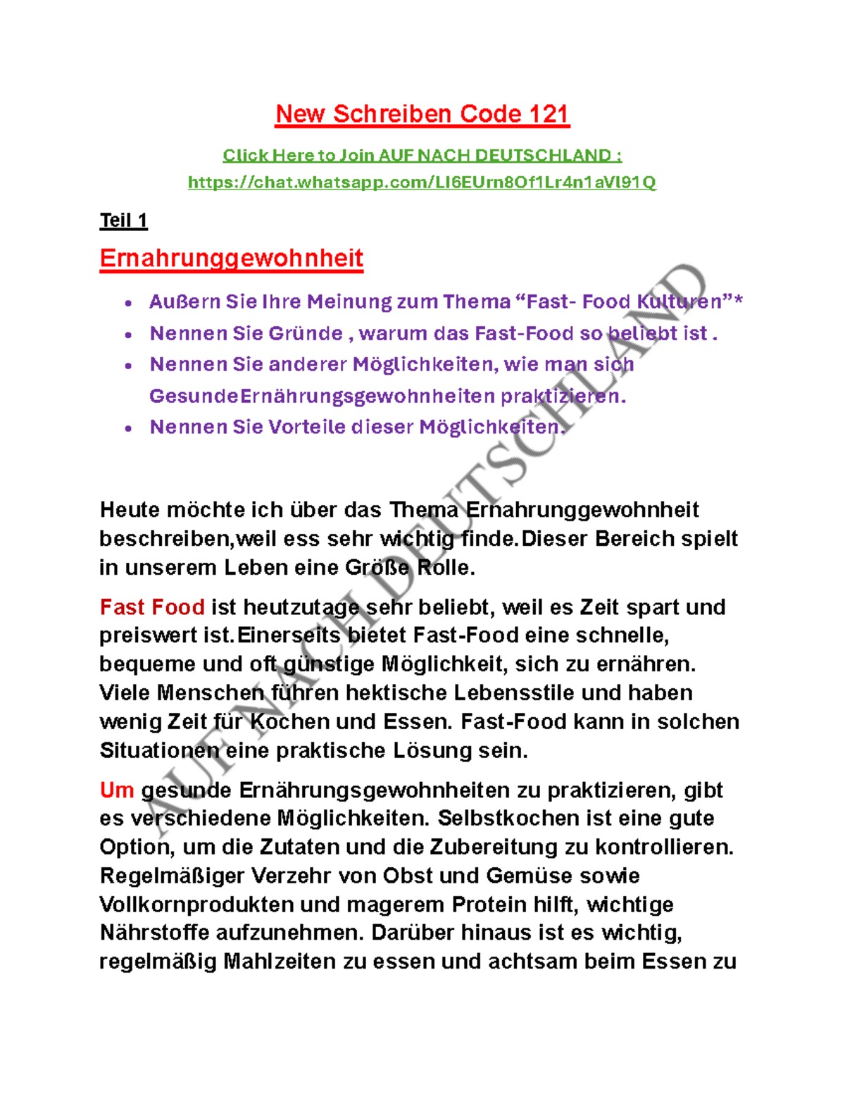 Neue Schreiben B2 Codes 121-123: Ernährungsgewohnheiten ...