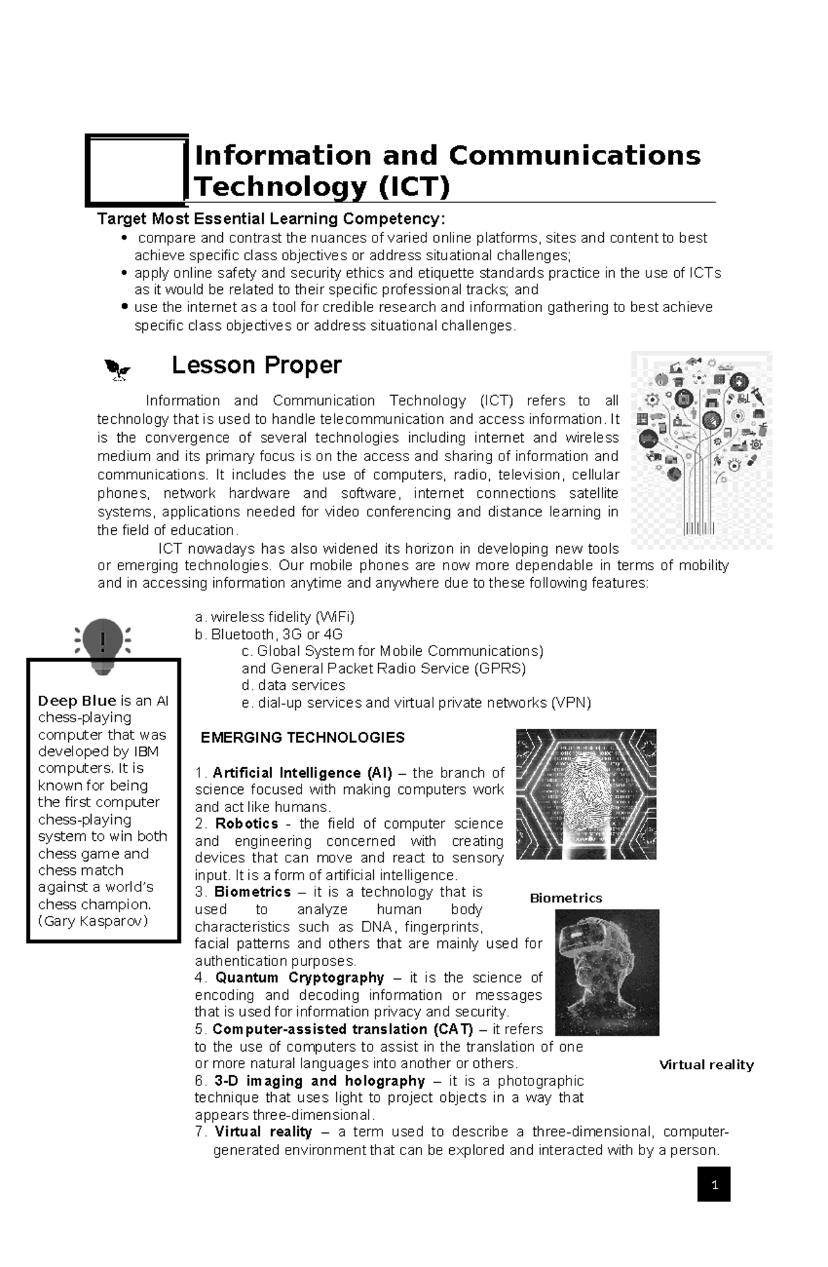 ICT Lesson: Understanding Online Platforms, Ethics, and Emerging Tech ...