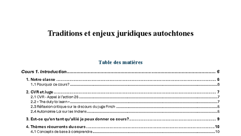 Cours TEJA : Traditions et Enjeux Juridiques Autochtones - Studocu