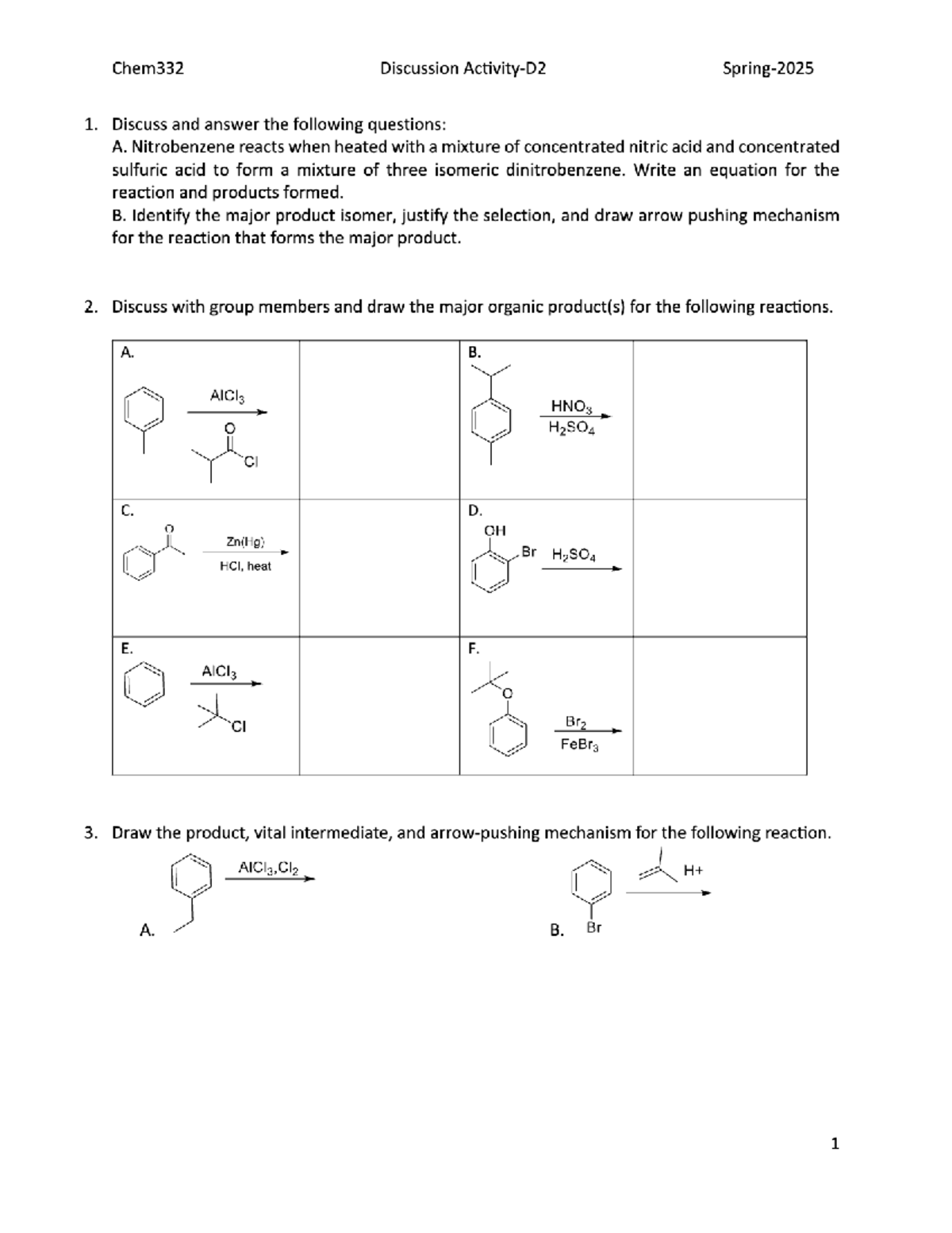 Discussion Activity-D2 - Spring 2025 Organic Chemistry II (CHEM-332 ...