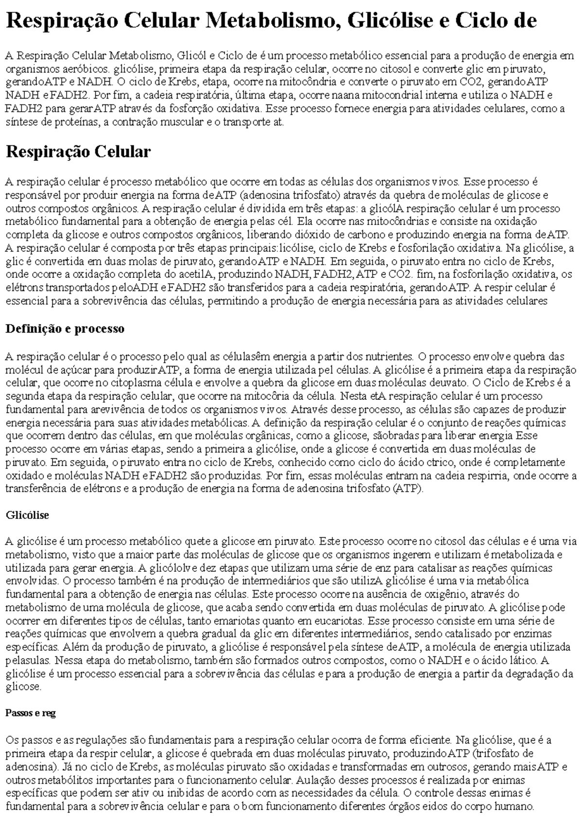 Respiração Celular: Glicólise e Ciclo de Krebs em Detalhes - Studocu
