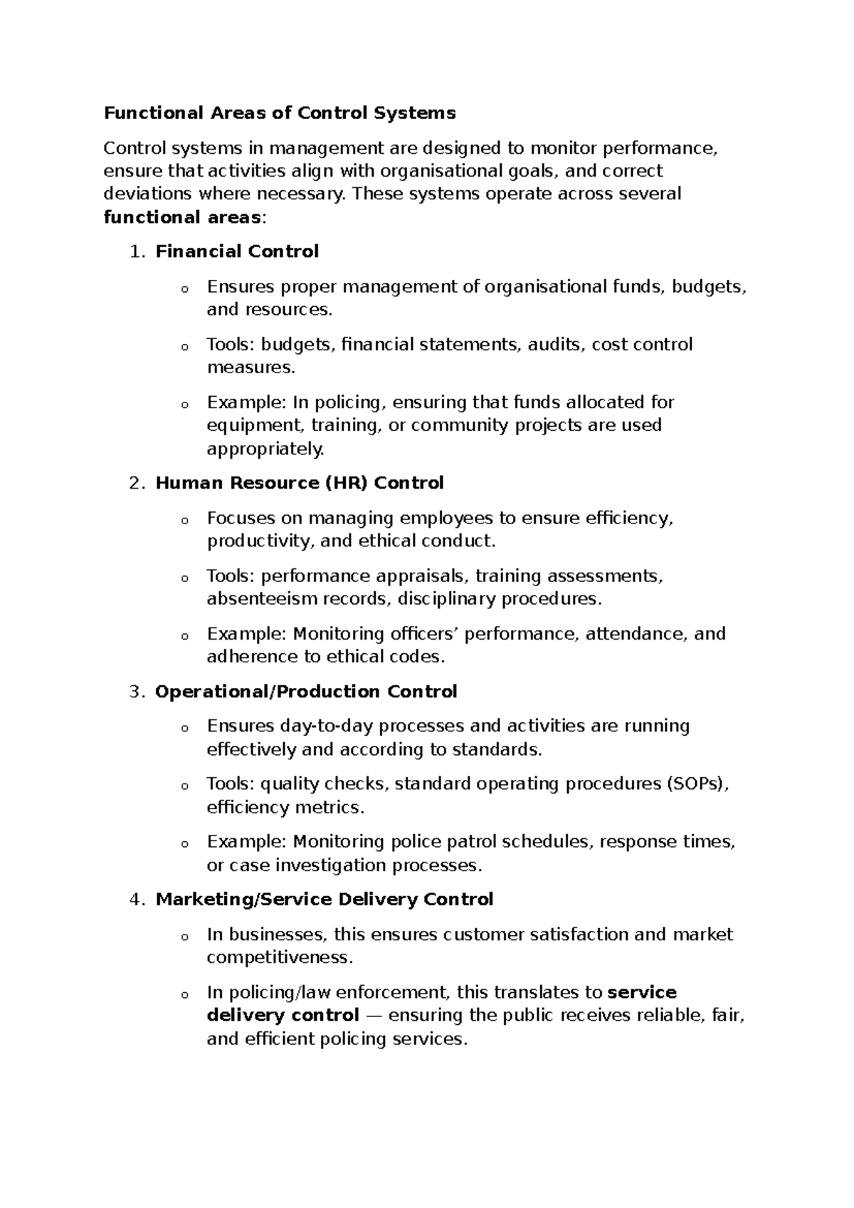 Functional Areas of Control Systems (7662080) - Studocu