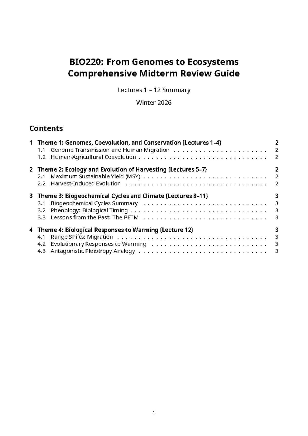 BIO220: Comprehensive Midterm Review Guide for Lectures 1-12 - Studocu