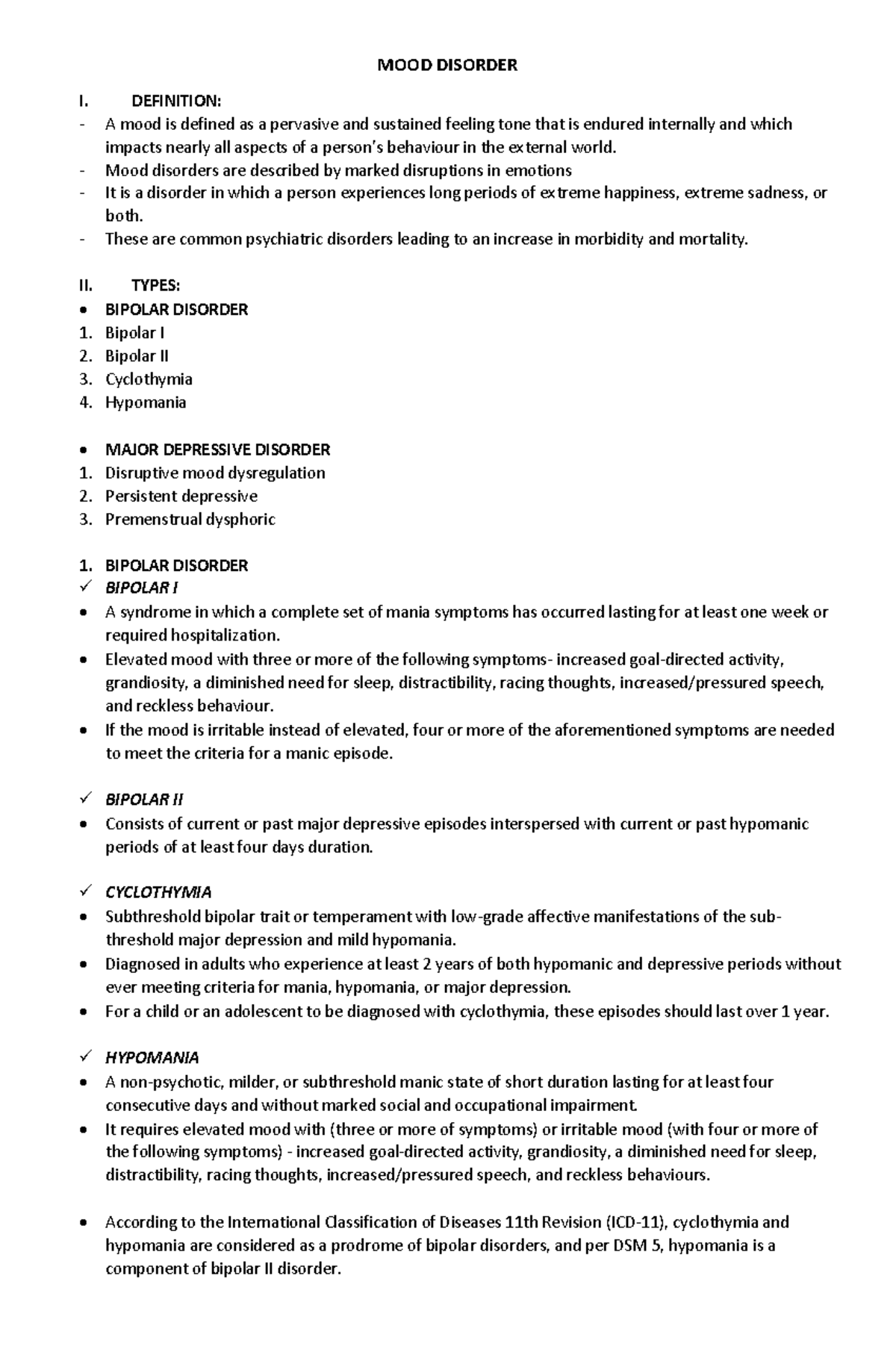 MOOD DISORDERS: TYPES, SYMPTOMS, AND TREATMENTS (PSY 101) - Studocu