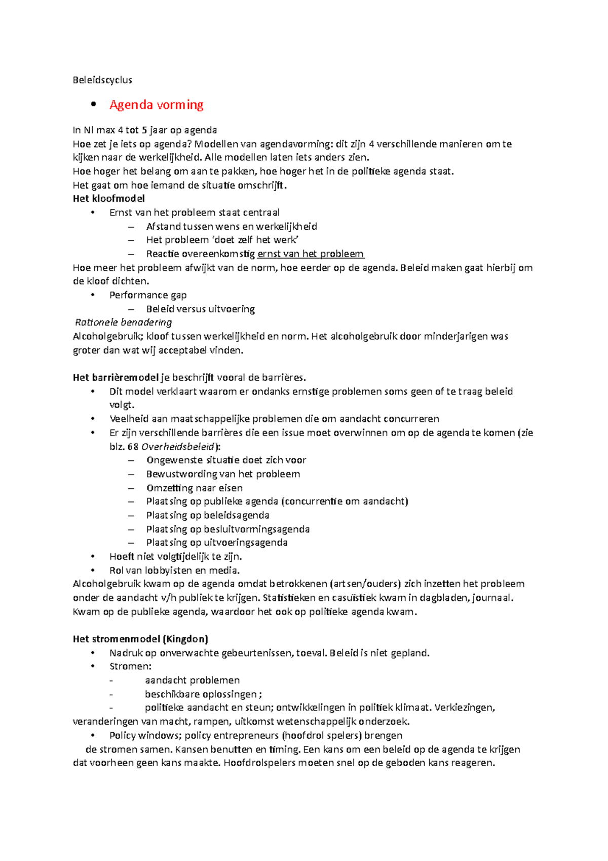 Beleidscyclus Samenvatting: Kernconcepten en Modellen van Beleid ...