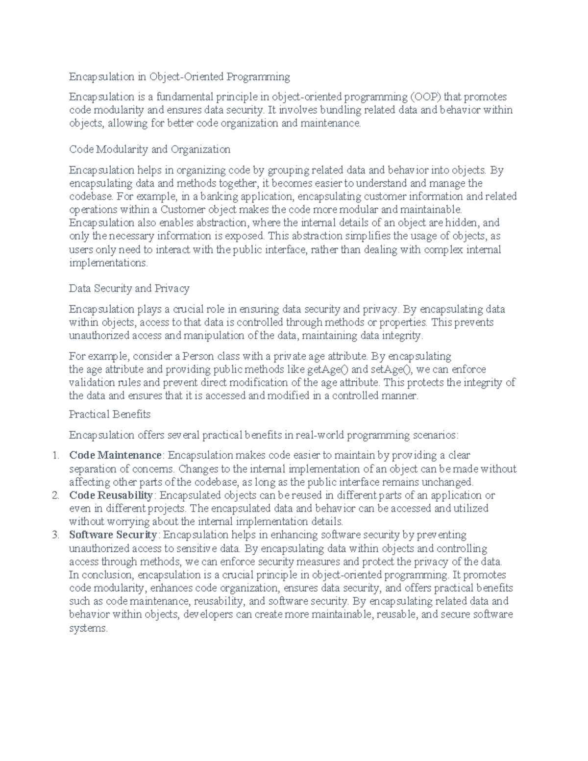 CS 1102 Discussion Forum: Exploring Encapsulation in OOP - UNIT 5 - Studocu