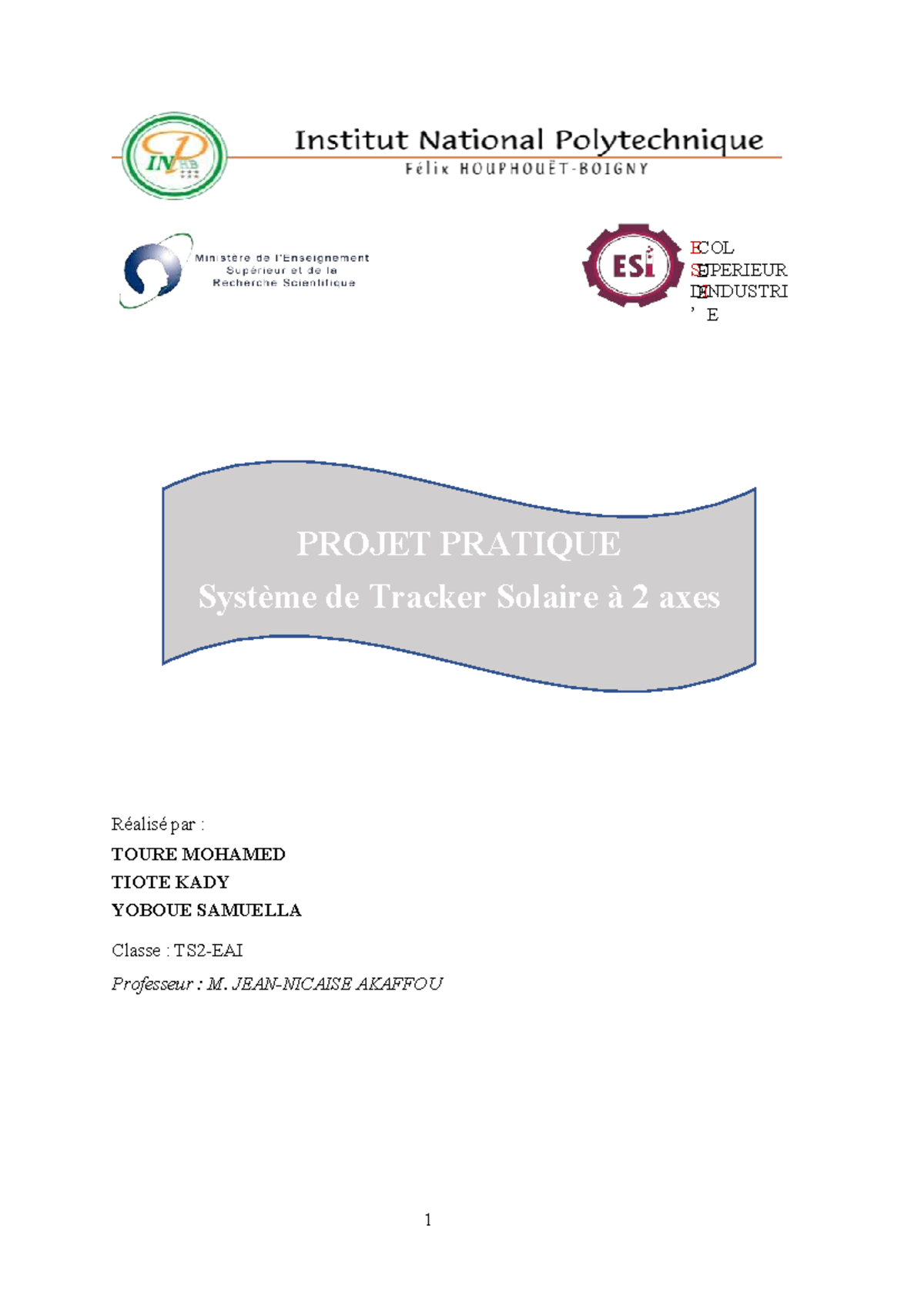 ECOL 2023 - Projet Pratique: Système de Tracker Solaire à 2 Axes - Studocu