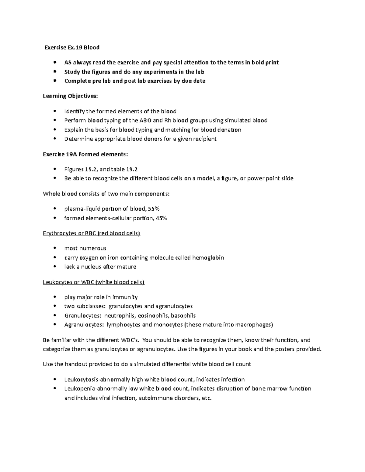 Exercise 19 - Blood Study Guide for Anatomy 2022 Exam - Studocu