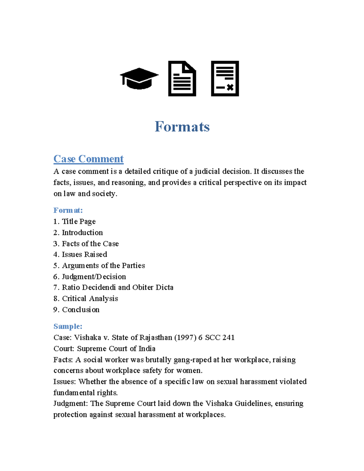Unit 4: Formats of Legal Documents and Case Comments - Studocu