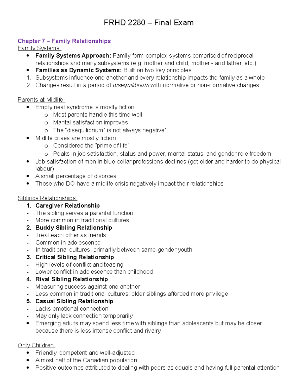 FRHD 2280 Final Exam Summary on Adolescent Family Dynamics - Studocu