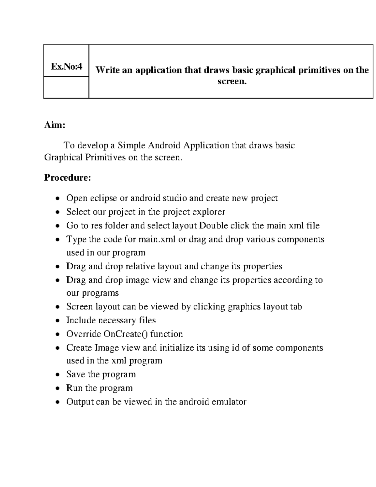 Ex4 - Basic Graphical Primitives in Android App Development - Studocu