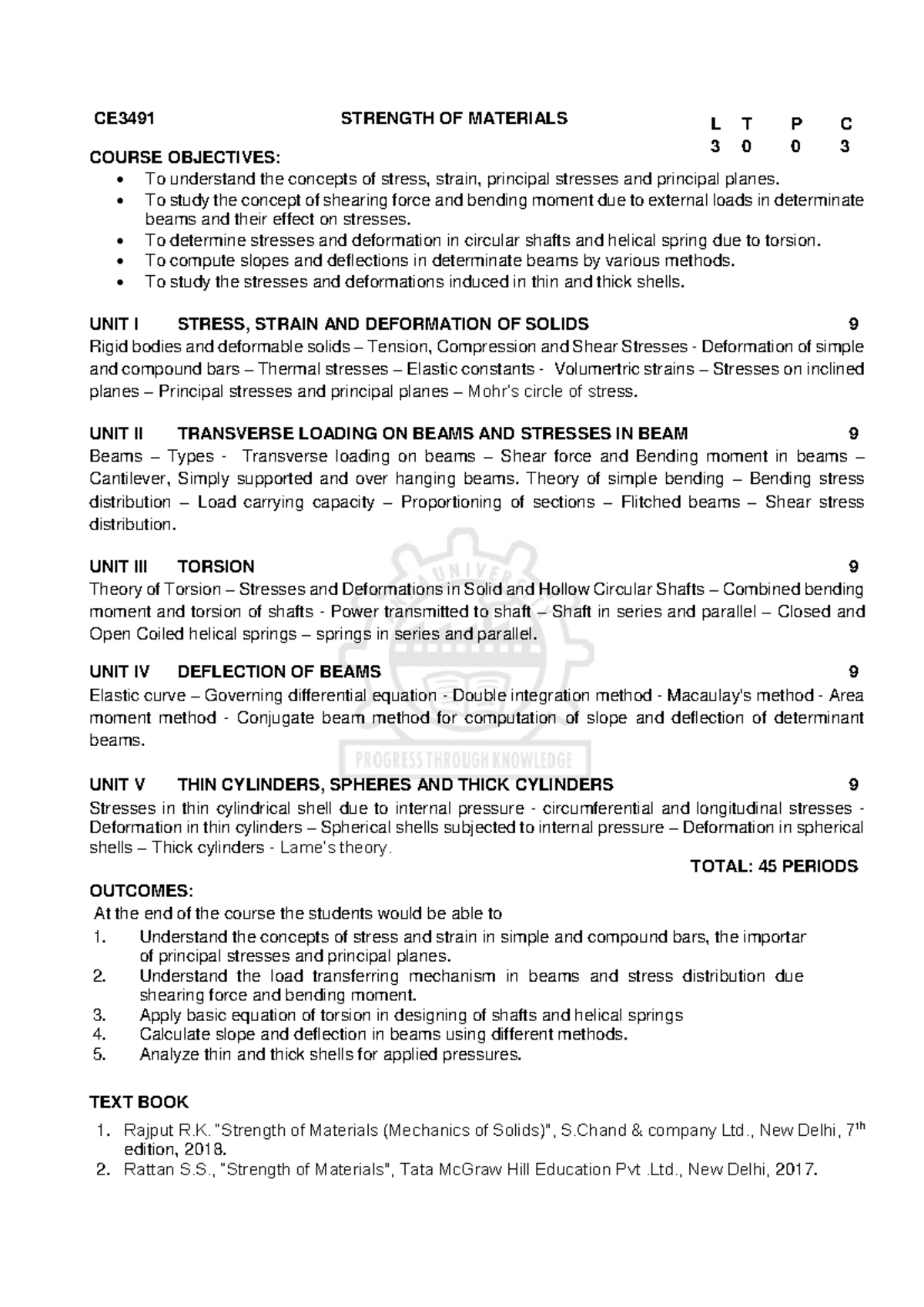 CE3491 Strength of materials syllabus and course objectives - Studocu