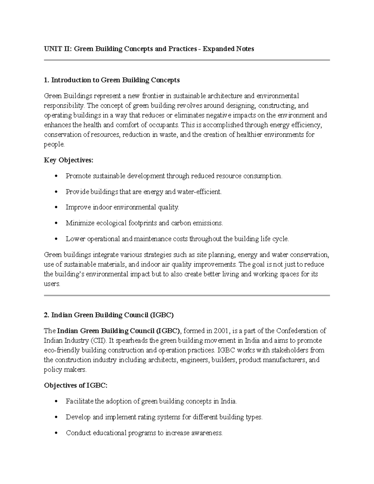 GB UNIT II: Expanded Notes on Green Building Concepts and Practices ...