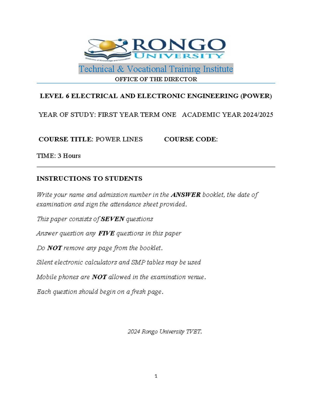 2024 Power Lines Course Notes - Level 6 Electrical Engineering - Studocu