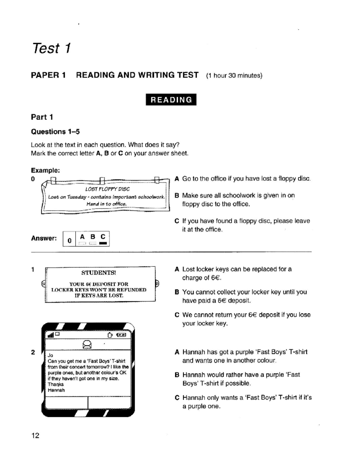 Test 1 PAPER 1 READING AND WRITING EXAM (1.5 hours) - Studocu