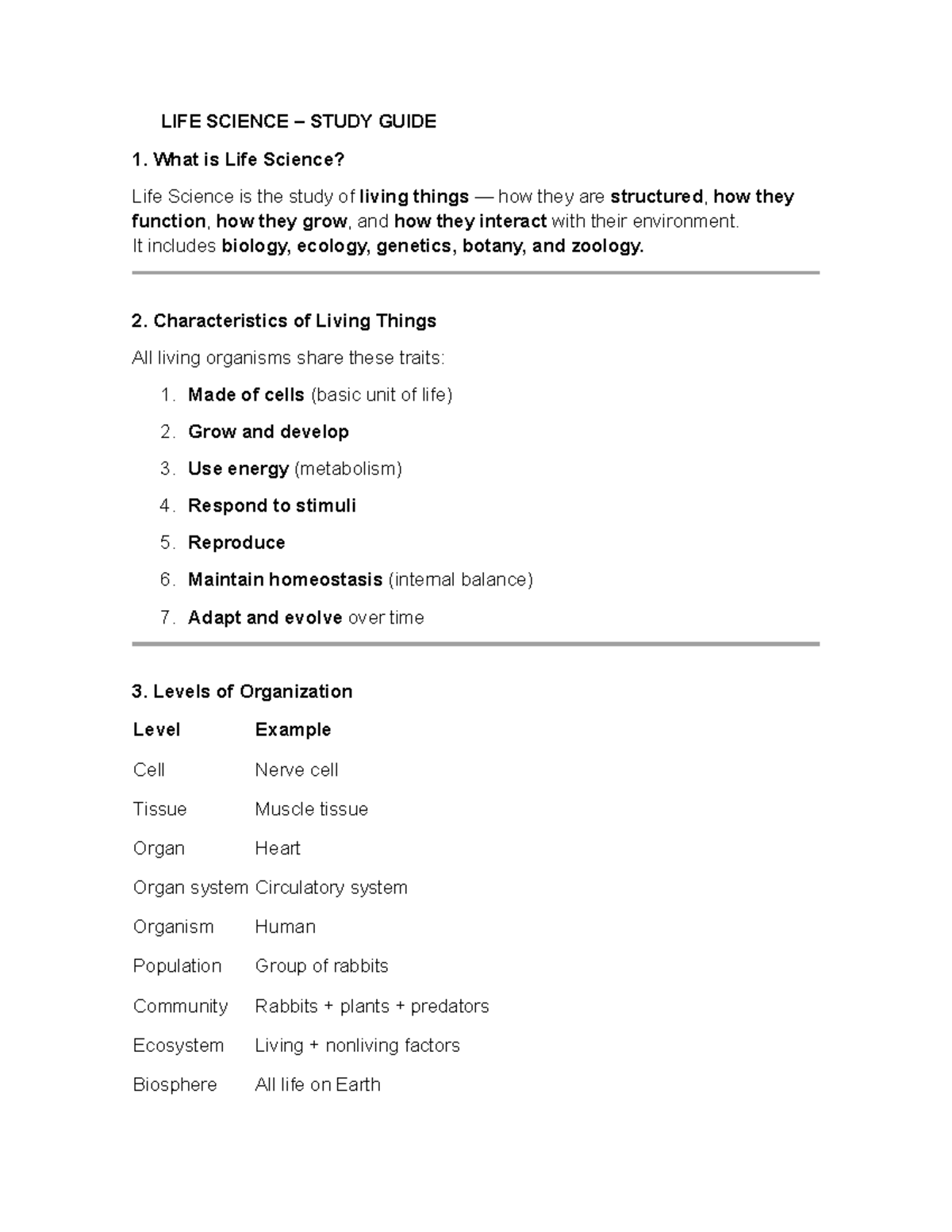 LIFE SCIENCE STUDY GUIDE: Key Concepts and Processes - Studocu