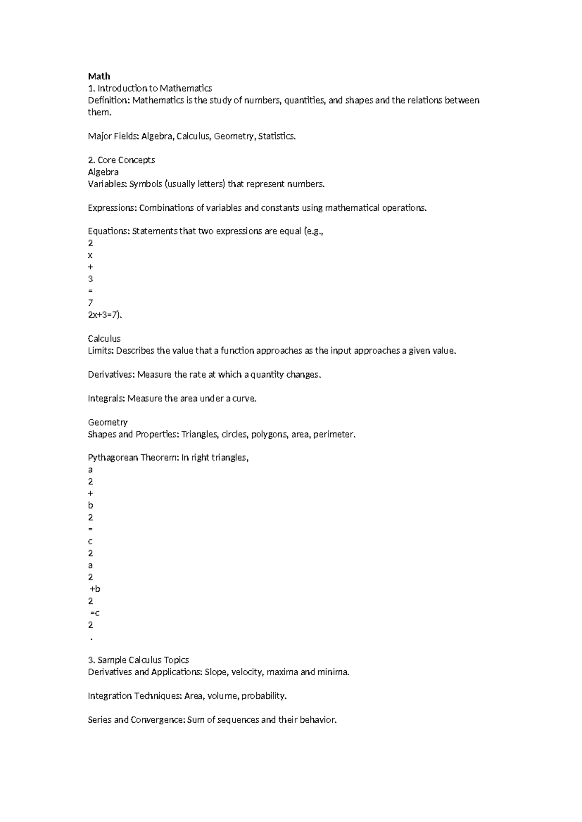 Math 1 - Lecture Notes on Core Concepts and Major Fields - Studocu