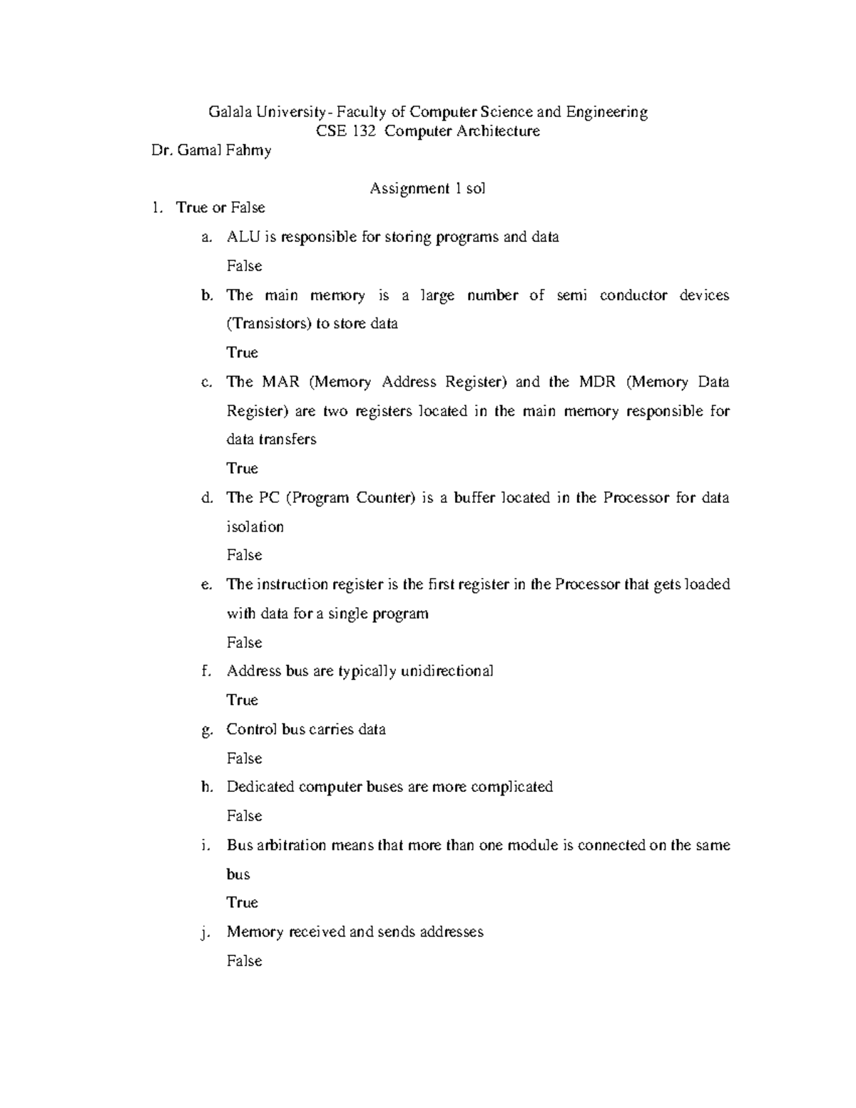 CSE 132 Assignment 1 Solutions - True/False Questions Summary - Studocu