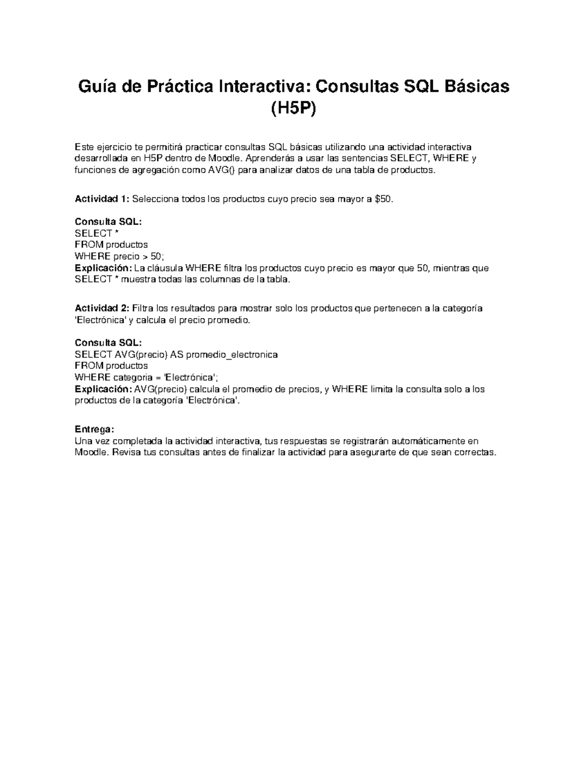 Guía de Práctica Interactiva: Consultas SQL Básicas (H5P) - Studocu