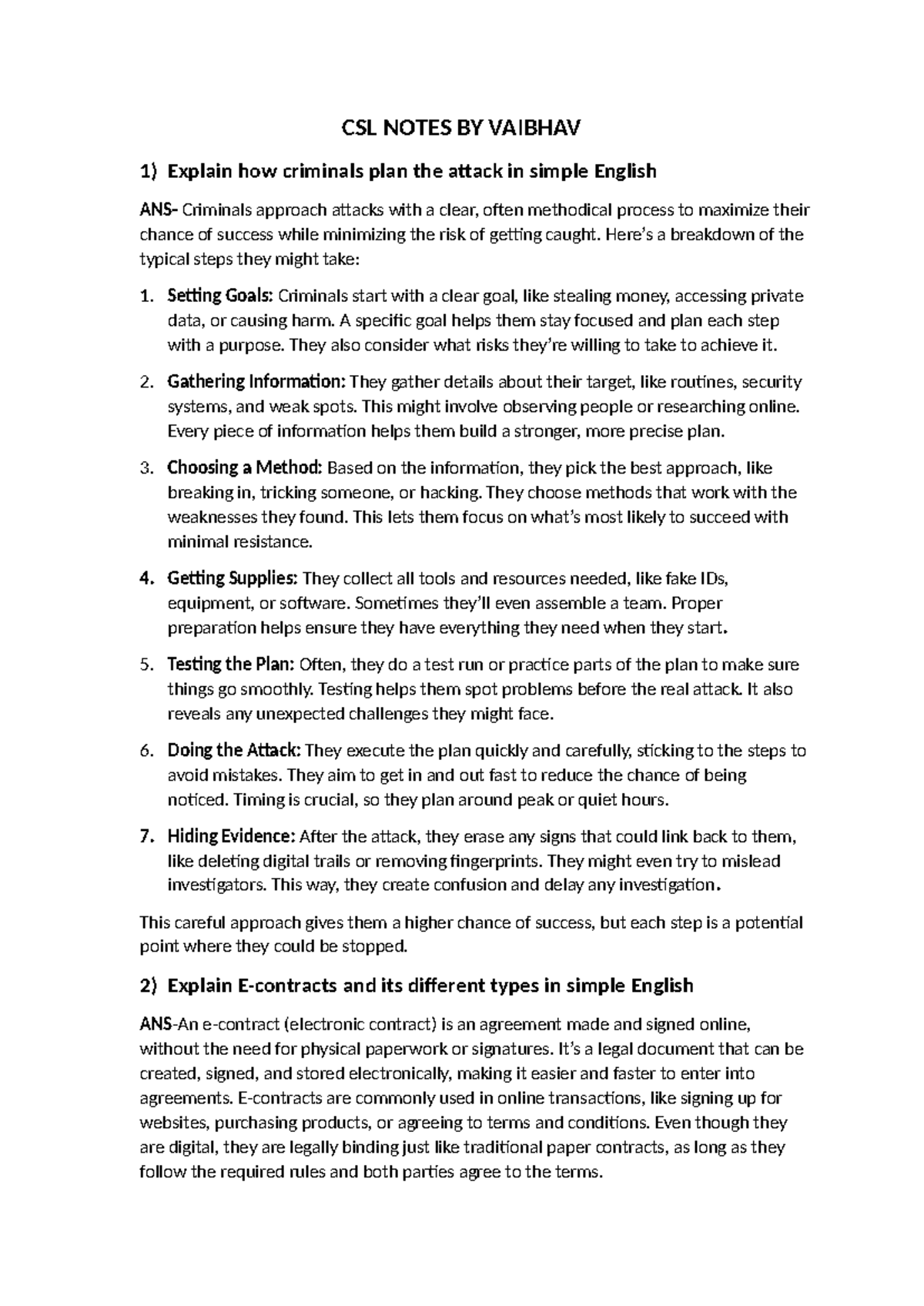 CSL Notes: Criminal Strategies, E-Contracts, and Cyber Law Insights ...