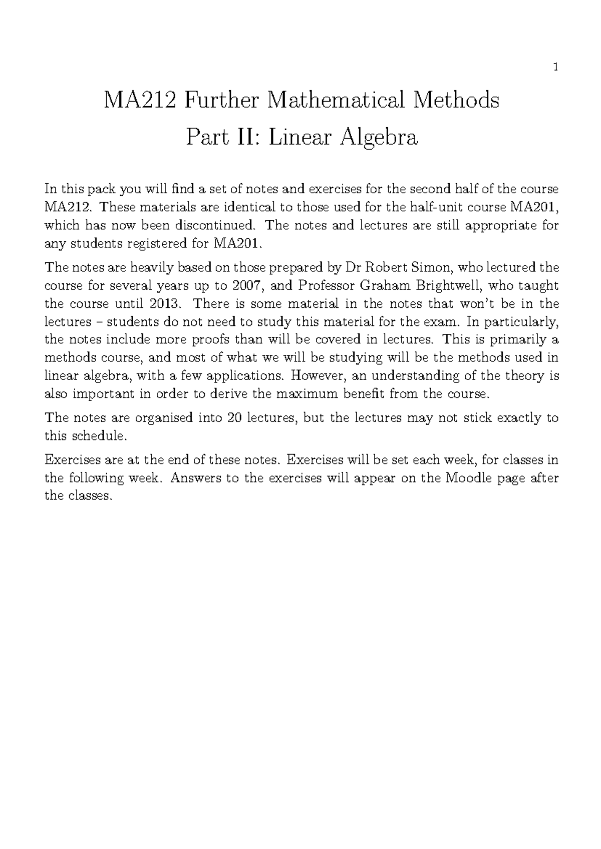 MA212 Lecture Notes: Linear Algebra Concepts and Exercises - Studocu