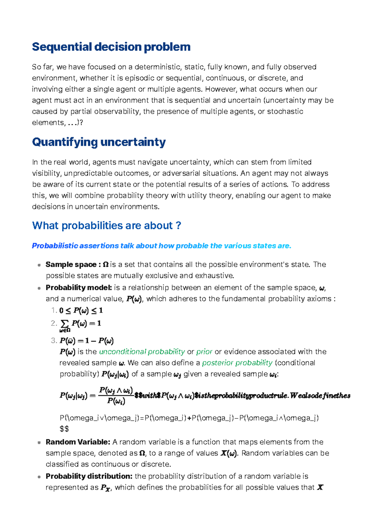 Sequential Decision Problems in Uncertain Environments: A Study Guide ...