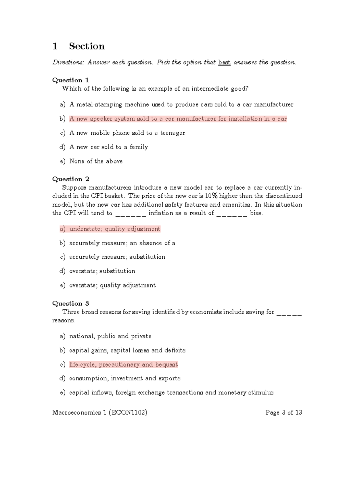 Final Exam Practice Questions for Macroeconomics 1 (ECON1102) - Studocu