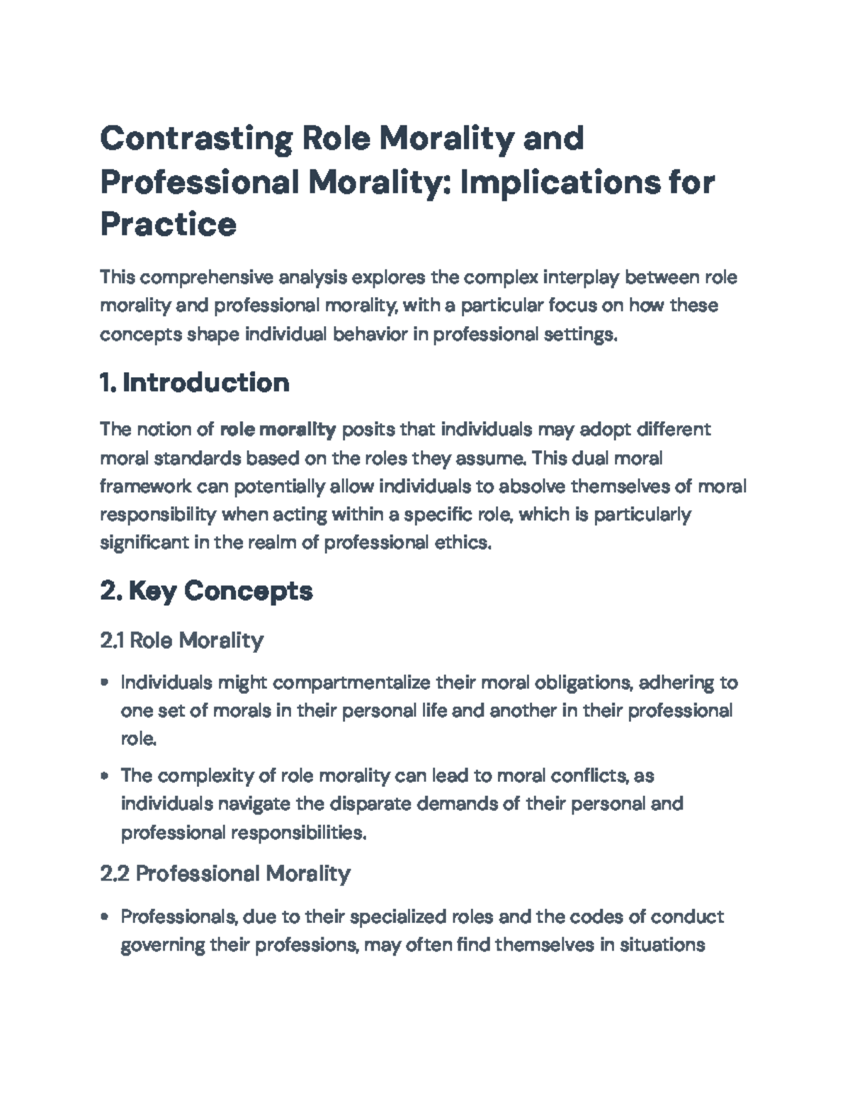 Role vs. Professional Morality: Ethical Implications for Practice - Studocu