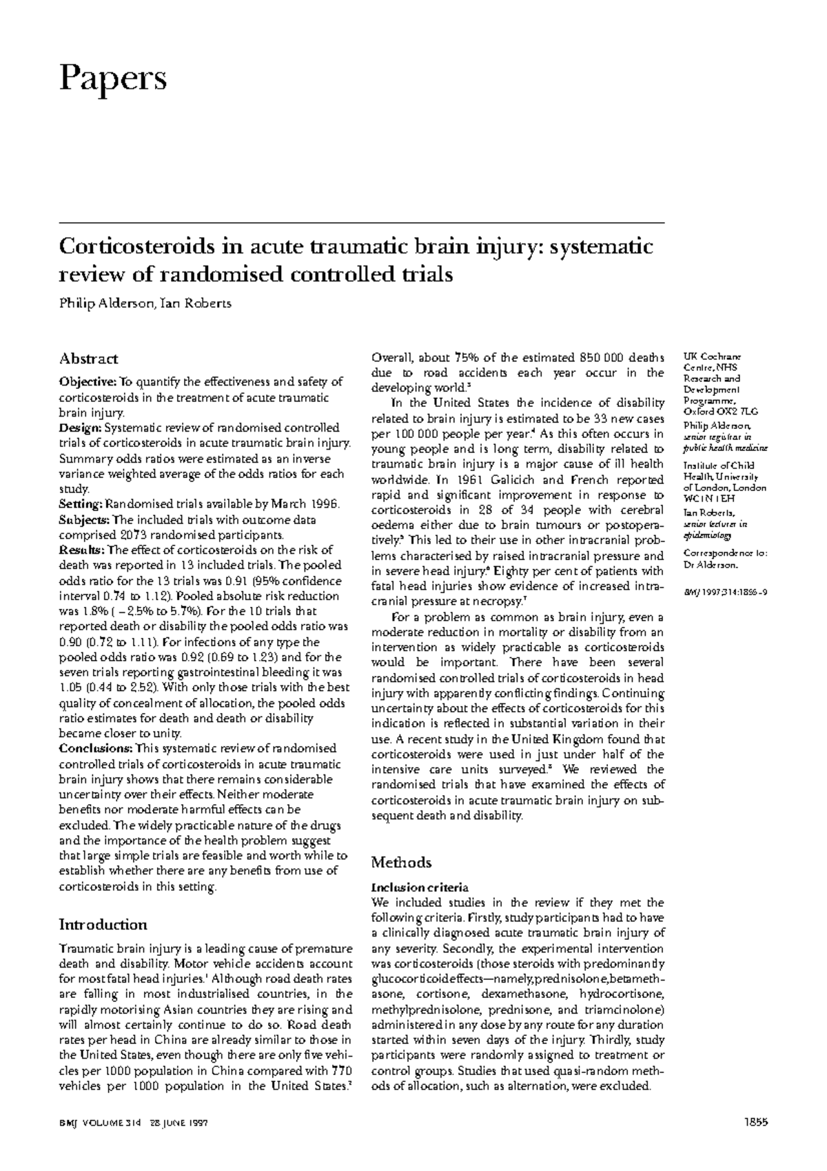 Corticosteroids in Acute Traumatic Brain Injury: A Systematic Review ...