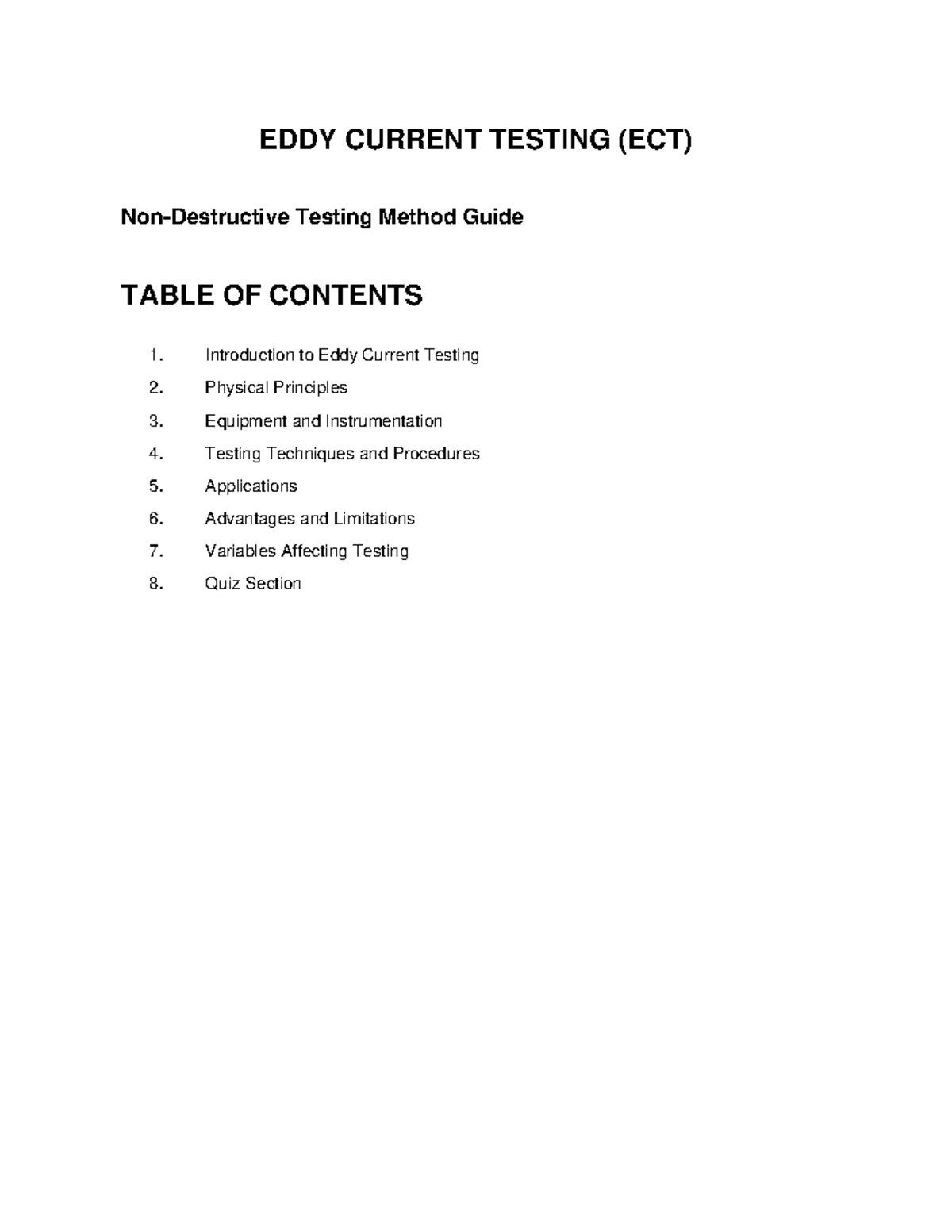 ECT Eddy Current Testing Method Guide and Quiz - Studocu