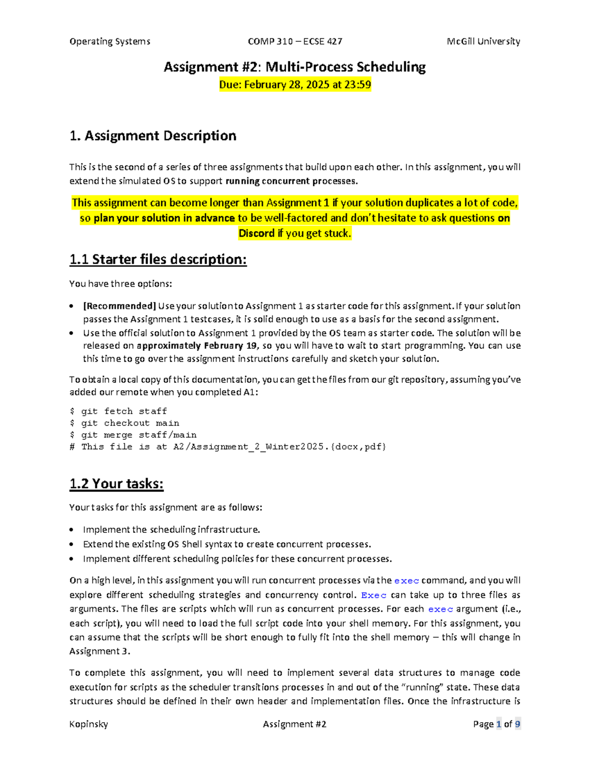 Assignment_2_Winter2025 - Assignment # 2 : Multi-Process Scheduling Due ...
