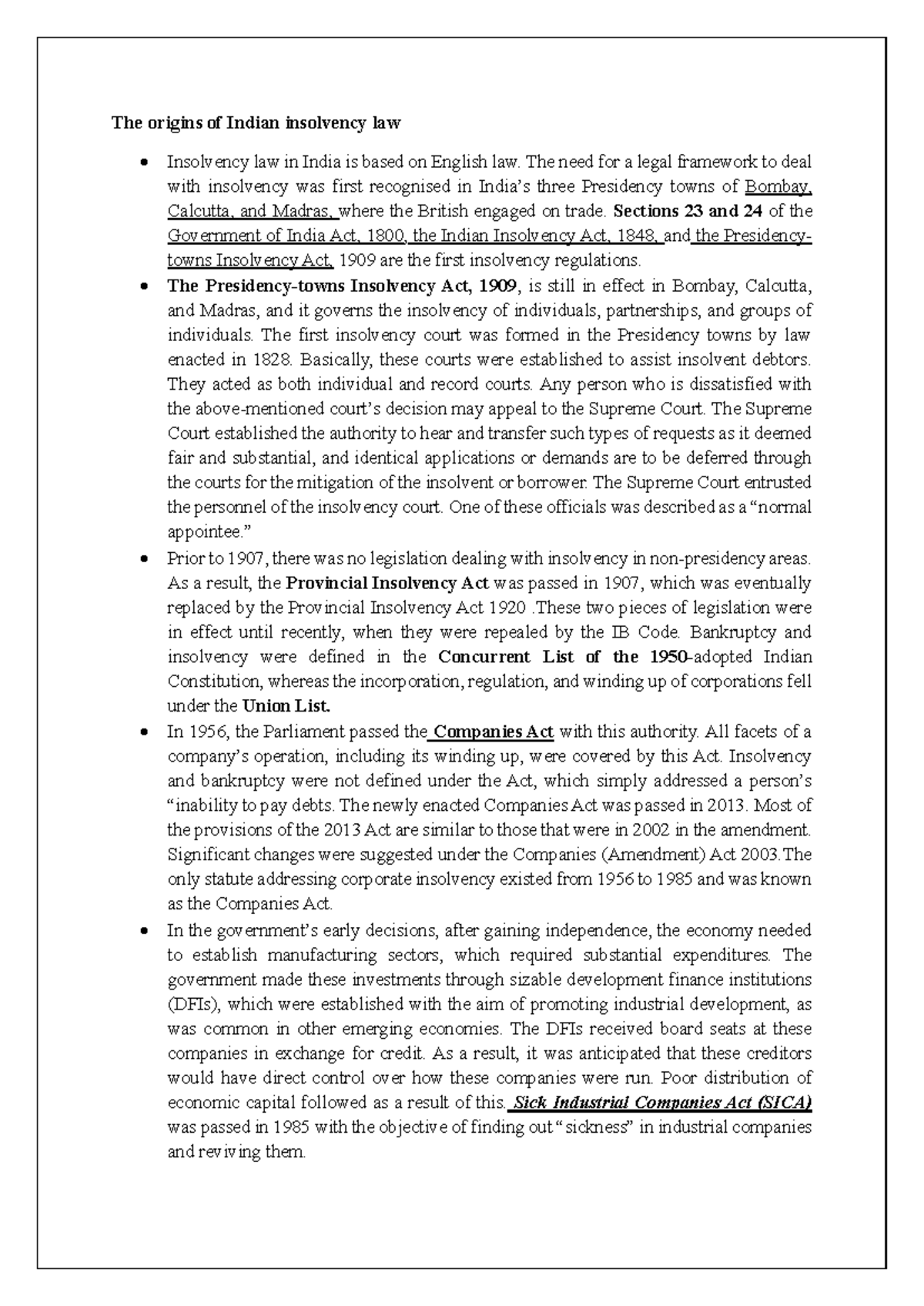 The Evolution of Indian Insolvency Law: A Historical Overview - Studocu