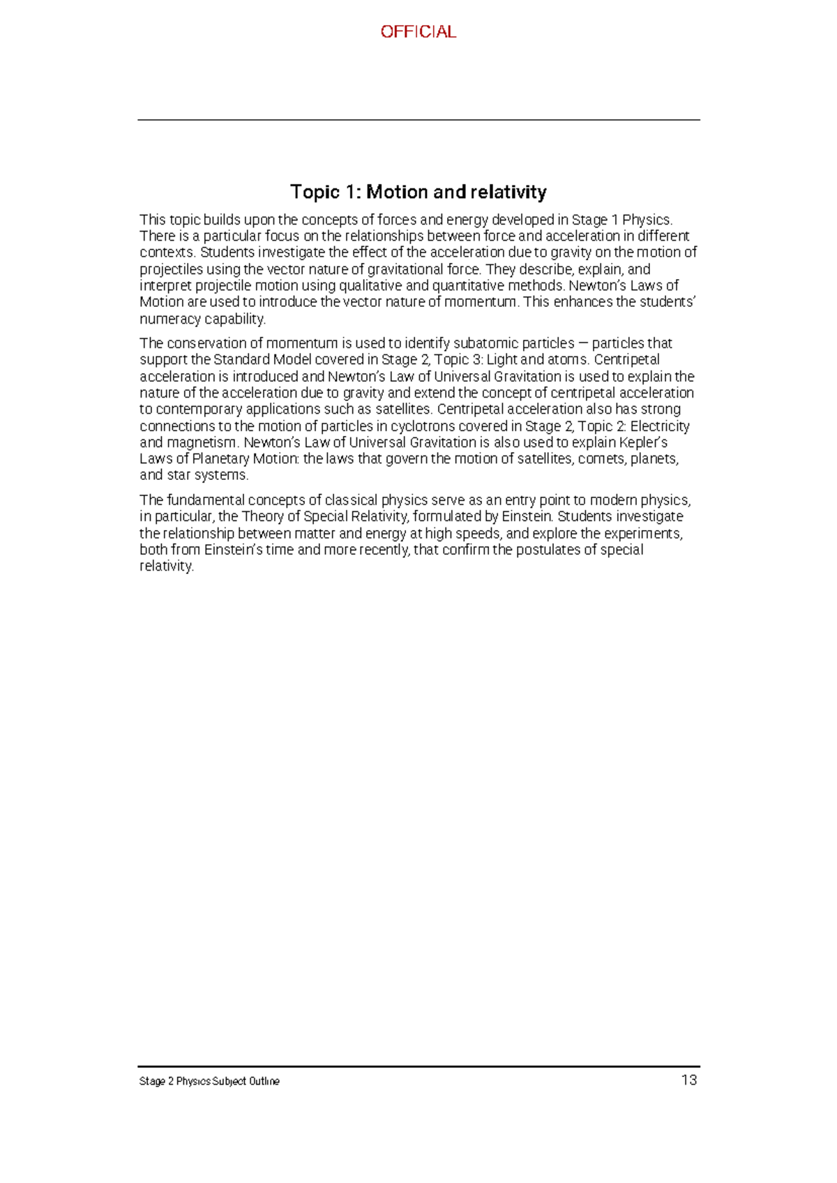 Stage 2 Physics: Motion, Relativity, and Electromagnetism Overview ...