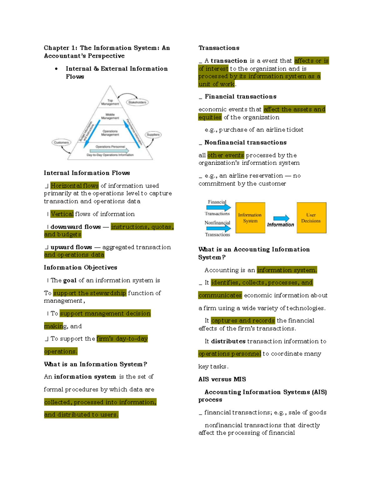 AIS 101: Chapter 1 - Understanding Information Systems and Transactions ...