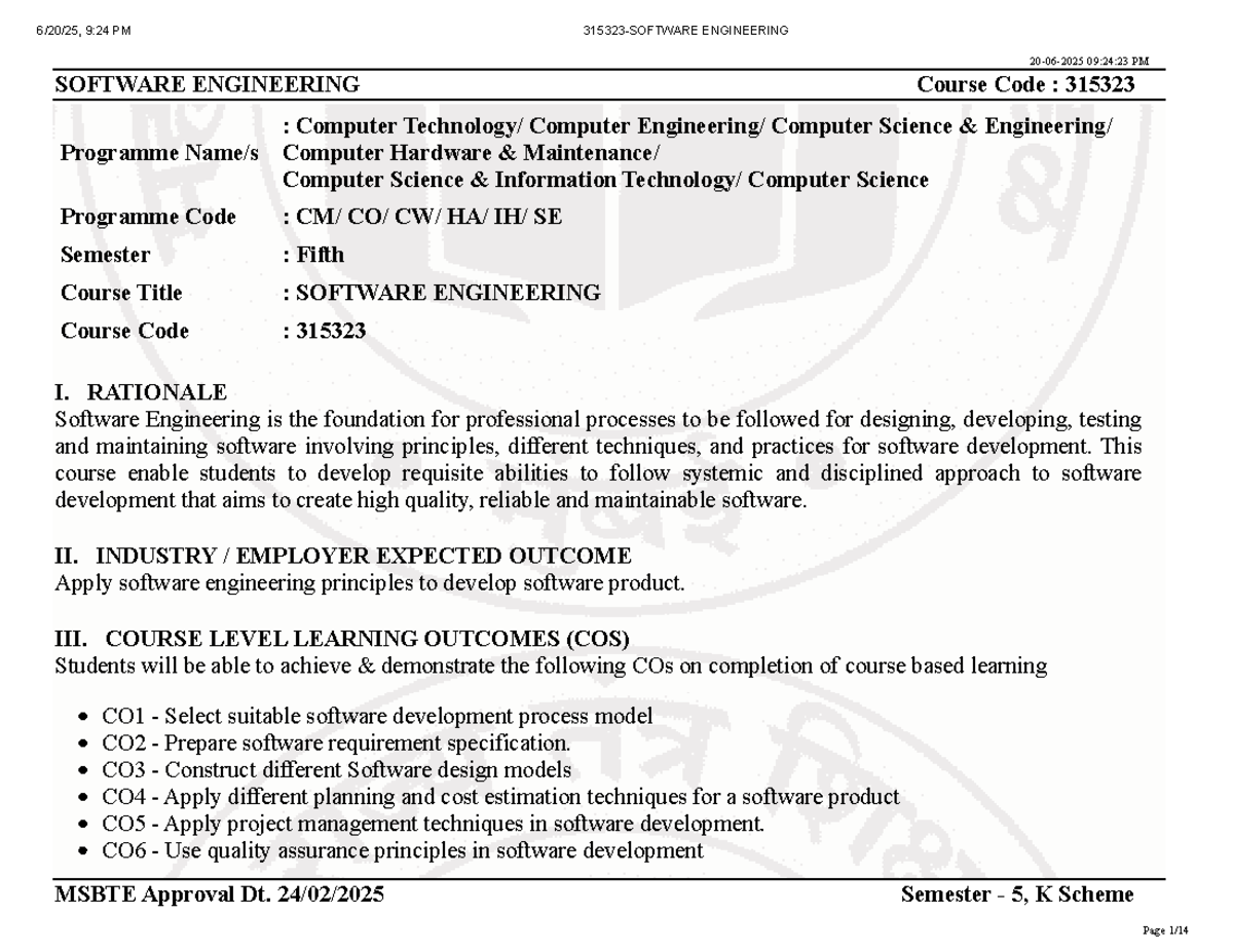 315323 - Software Engineering Course Overview and Learning Outcomes ...