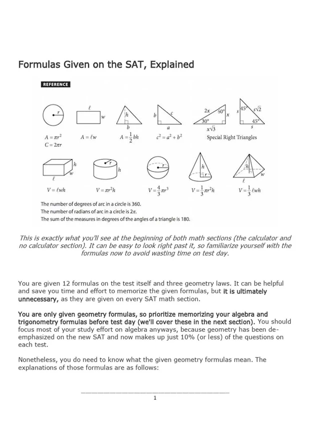 SAT Math Formulas & Geometry Insights: Essential Notes - Studocu