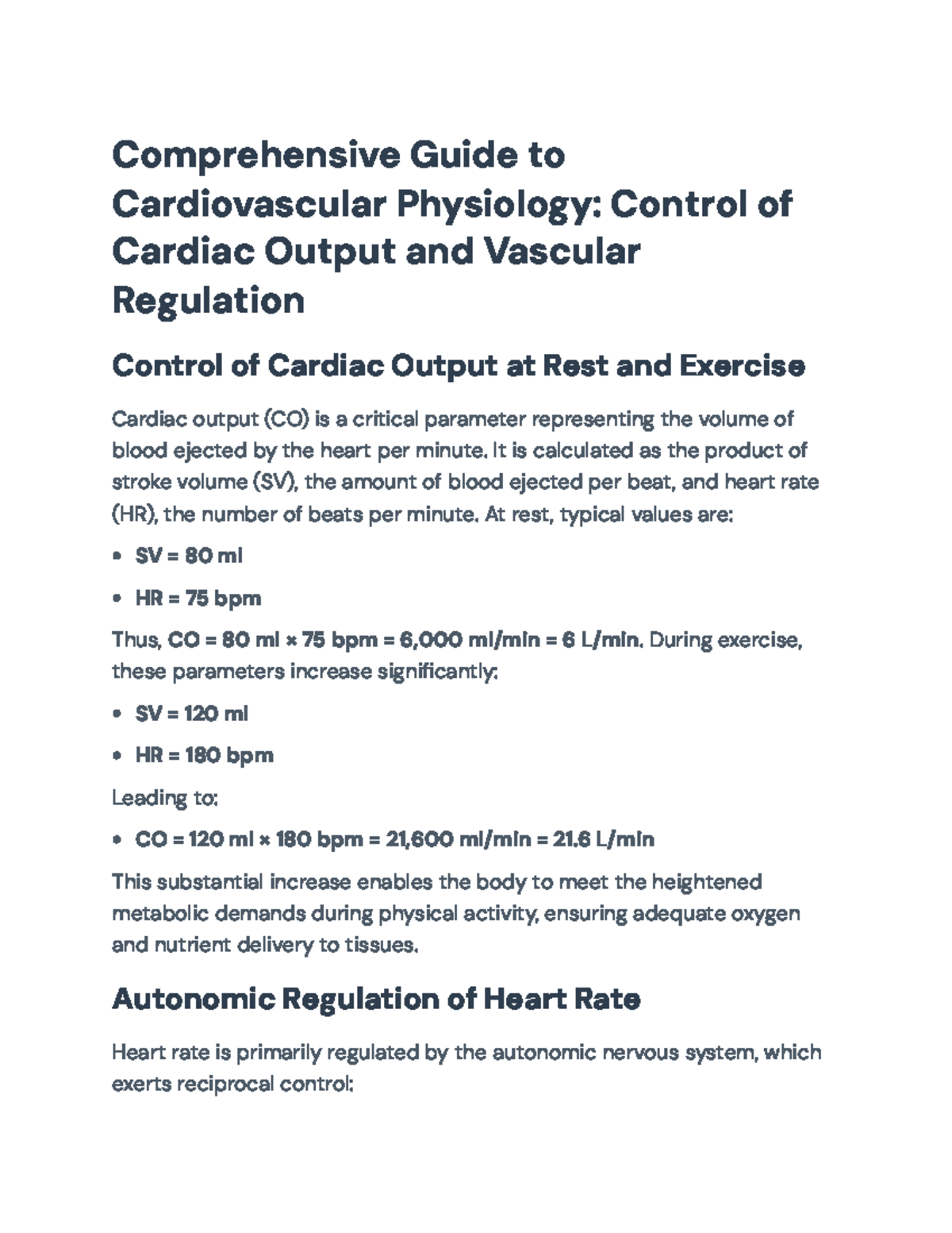 Comprehensive Guide to Cardiovascular Physiology: Cardiac Output ...