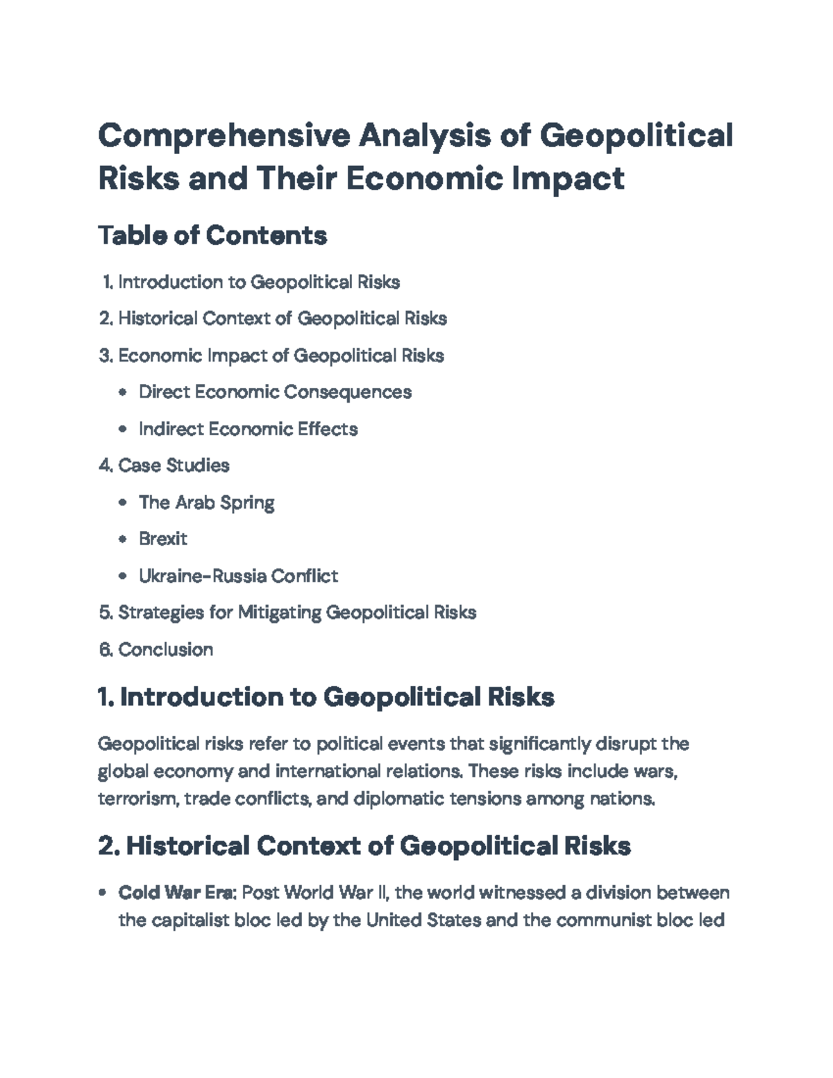 Geopolitical Risks and Economic Impact Analysis: Case Studies ...