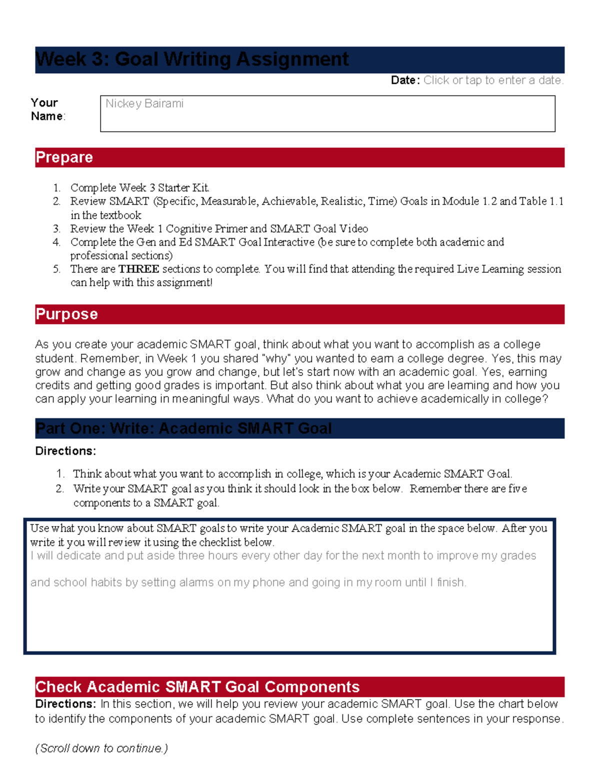 Week 3: Academic SMART Goal Writing Assignment Template - Studocu