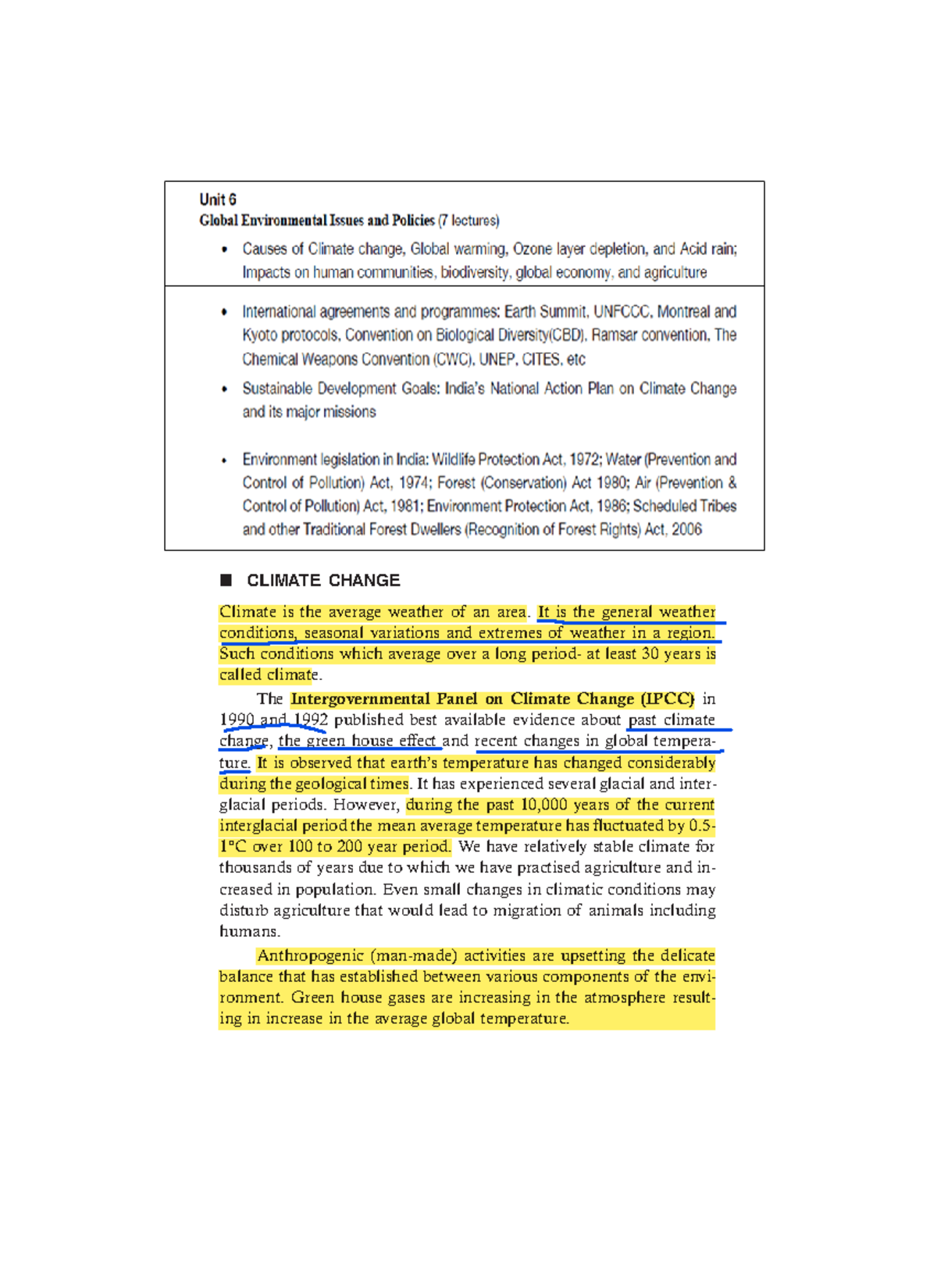 Unit 5 EVS: Readings on Climate Change and Global Warming in Semester 3 ...