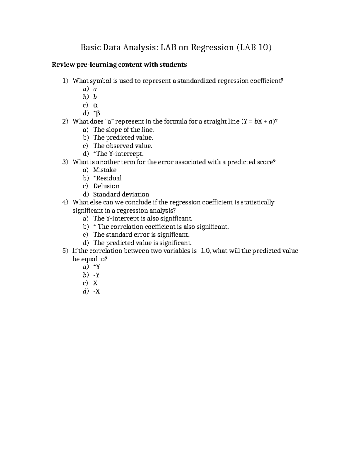 Basic Data Analysis: LAB 10 - Regression Techniques Review - Studocu