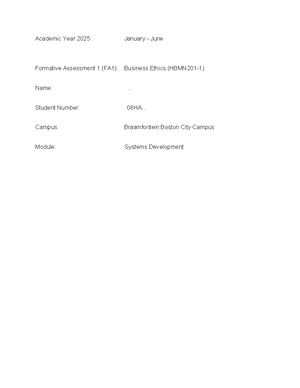 HBMN201 Jan-Jun 2025 FA1: Business Ethics Essay Assessment - Studocu