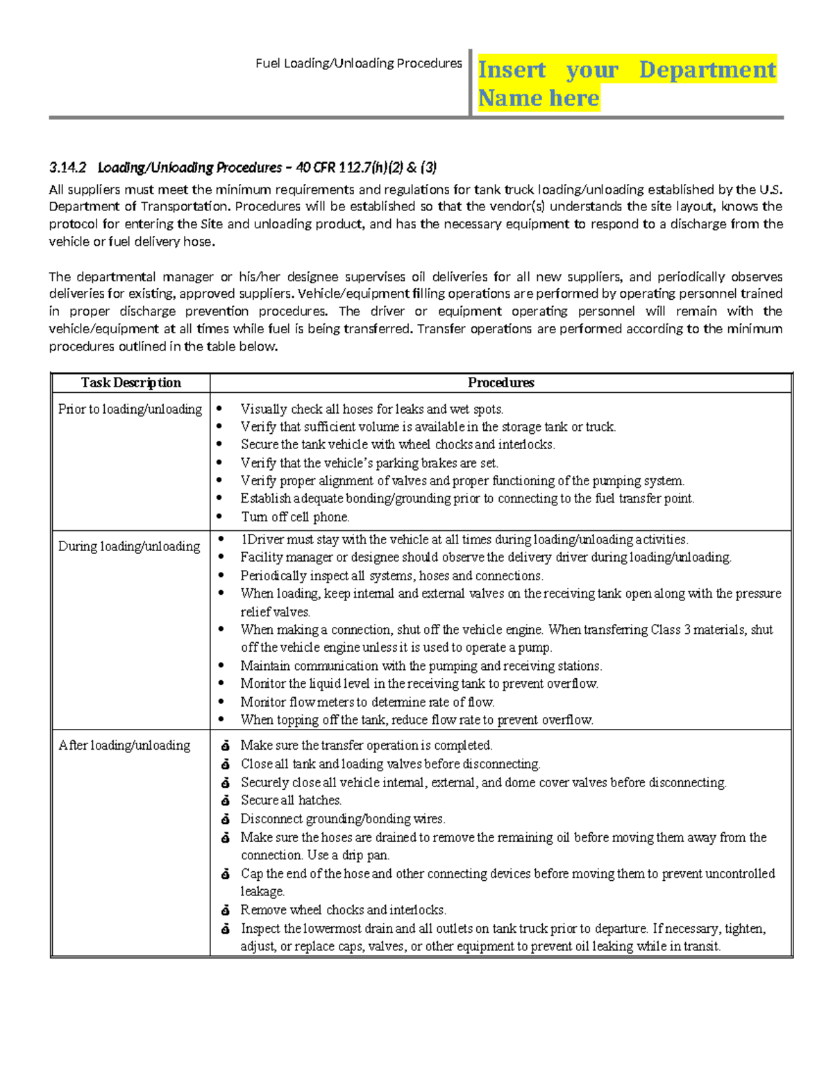 Loading and unloading procedures generic - Fuel Loading/Unloading ...
