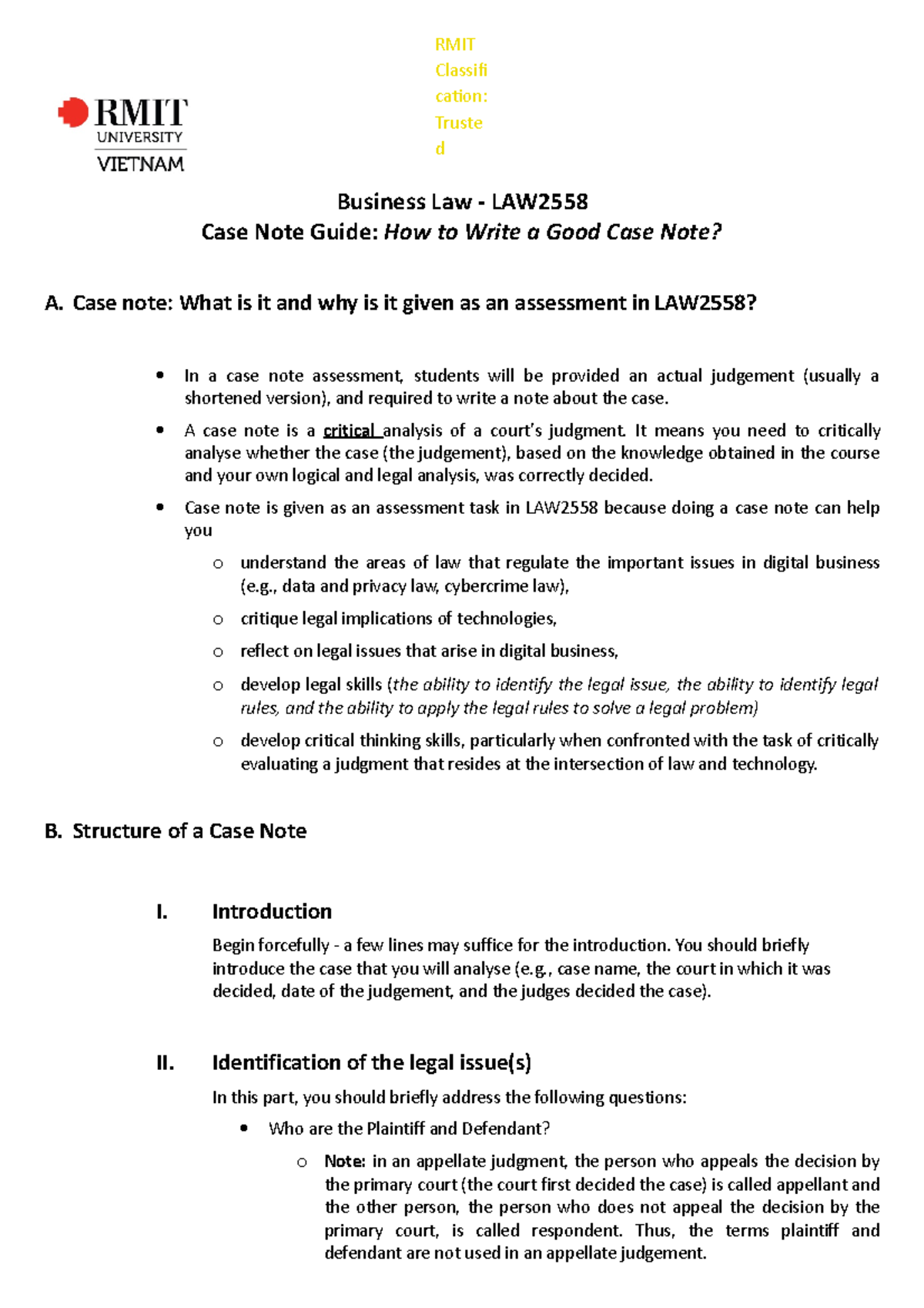 Case Note Guide for LAW2558: Writing Effective Legal Analyses - Studocu
